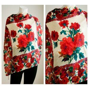 Vintage Liz Claiborne Colourful Floral  Silk Hand Rolled Scarf